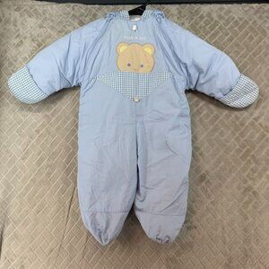 Quiltex Baby 9 months Snow Suit Light Blue Puffer Teddy Bear Vintage 90s